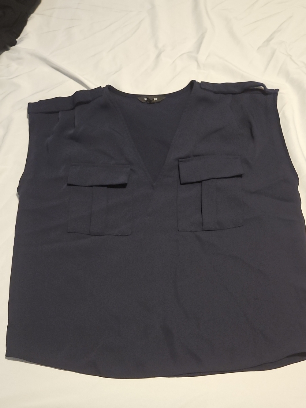 Express Navy Short Sleeve V-Neck Blouse